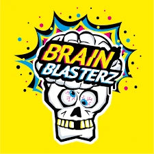 Logo officiel de la marque Brain Blasterz, célèbre confiserie américaine spécialisée dans les bonbons très acidulés, en vente en épicerie américaine.