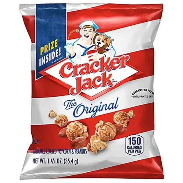 Cracker Jack Original - Snack sucré et salé avec pop-corn et cacahuètes enrobés de caramel, saveur gourmande et croquante pour une pause originale et réconfortante, dispo sur Bonbiz, la référence des snacks classiques américains.