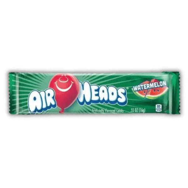 Bonbon Airheads Watermelon, barre sucrée au goût pastèque acidulée, vendue en épicerie américaine et magasin de bonbon.