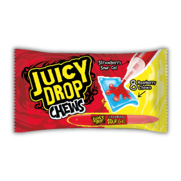 Bazooka Juicy Drop Chews – bonbon américain chewy à la fraise avec gel acidulé – friandise US dispo chez Bonbiz