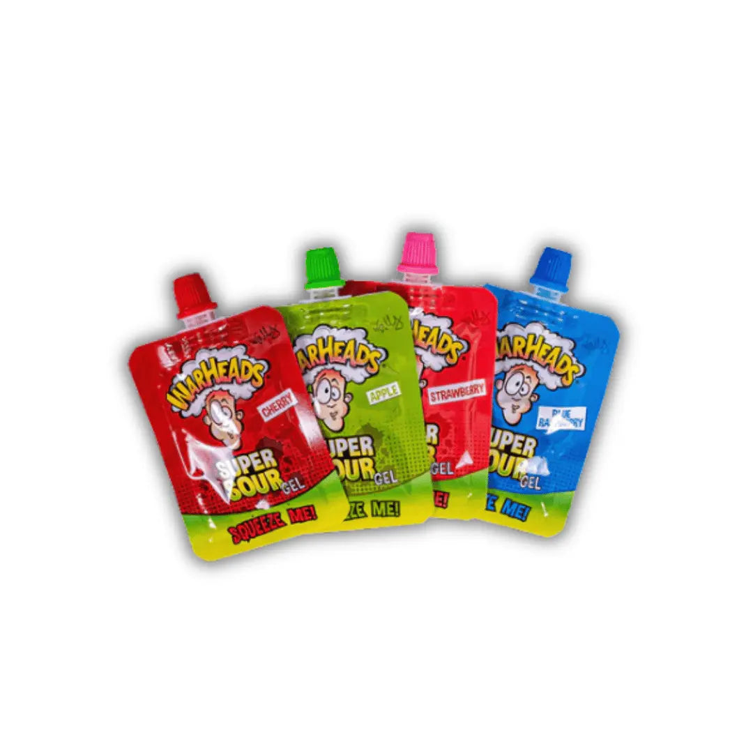 Warheads Super Sour Gel – bonbon américain en gel goût cerise, pomme verte, framboise bleue – ultra acide à presser sur la langue