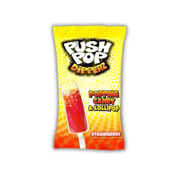 Bazooka Push Pop Dipperz Bonbiz – sucette américaine à tremper saveur fraise, bonbon fun et sucré venu des États-Unis.