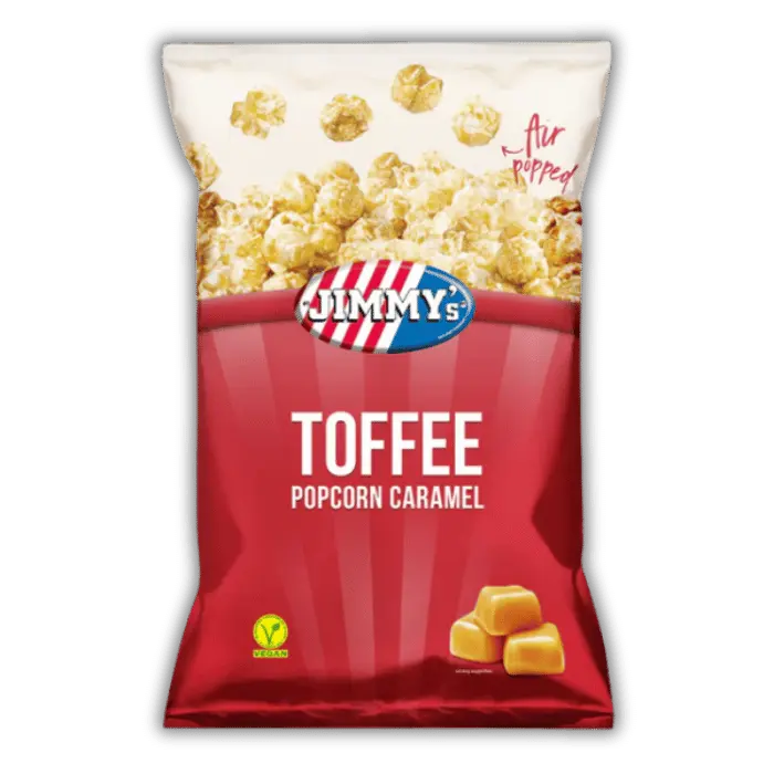 Jimmy’s Pop Corn Caramel Bonbiz – popcorn américain sucré, caramel fondant, snack gourmand authentique.