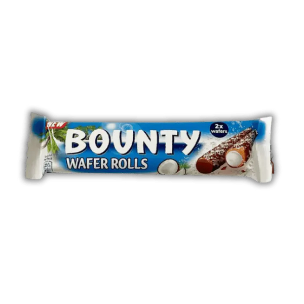 Bounty Wafer Rolls Bonbiz – gaufrettes américaines croustillantes au chocolat et crème de noix de coco.