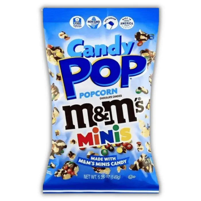 Candy Pop Popcorn M&M's Minis Bonbiz – pop corn américain tendre, mini M&M’s chocolatés, gourmandise sucrée et fun.
