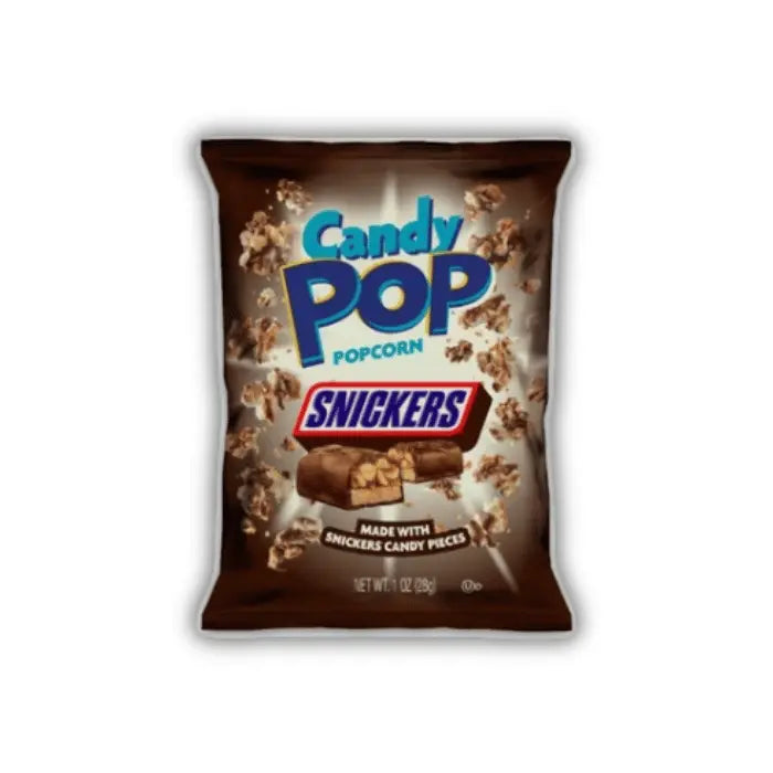Candy Pop Popcorn Snickers Bonbiz – pop corn américain tendre enrobé de Snickers, gourmandise sucrée au caramel et chocolat.