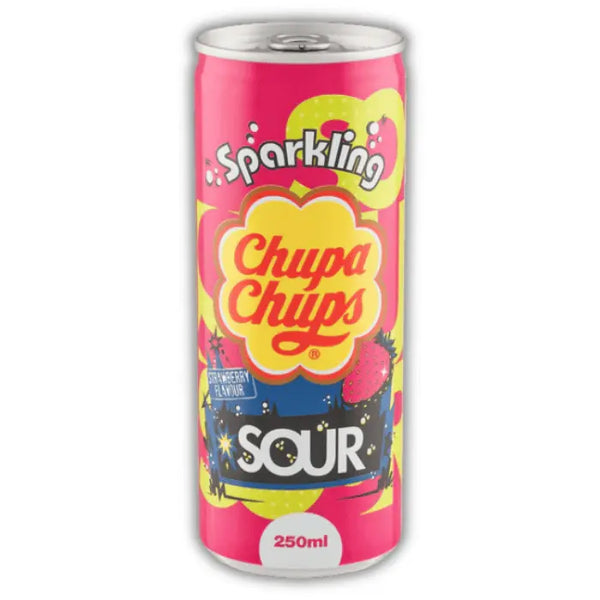 Chupa Chups Sparkling Sour Strawberry – Soda fraise acidulée, pétillant, fun et inspiré de la sucette culte.
