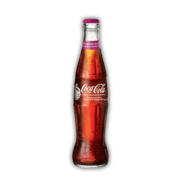 Coca Cola Raspberry British Columbia – Bouteille en verre au goût framboise, soda canadien fruité et raffiné.