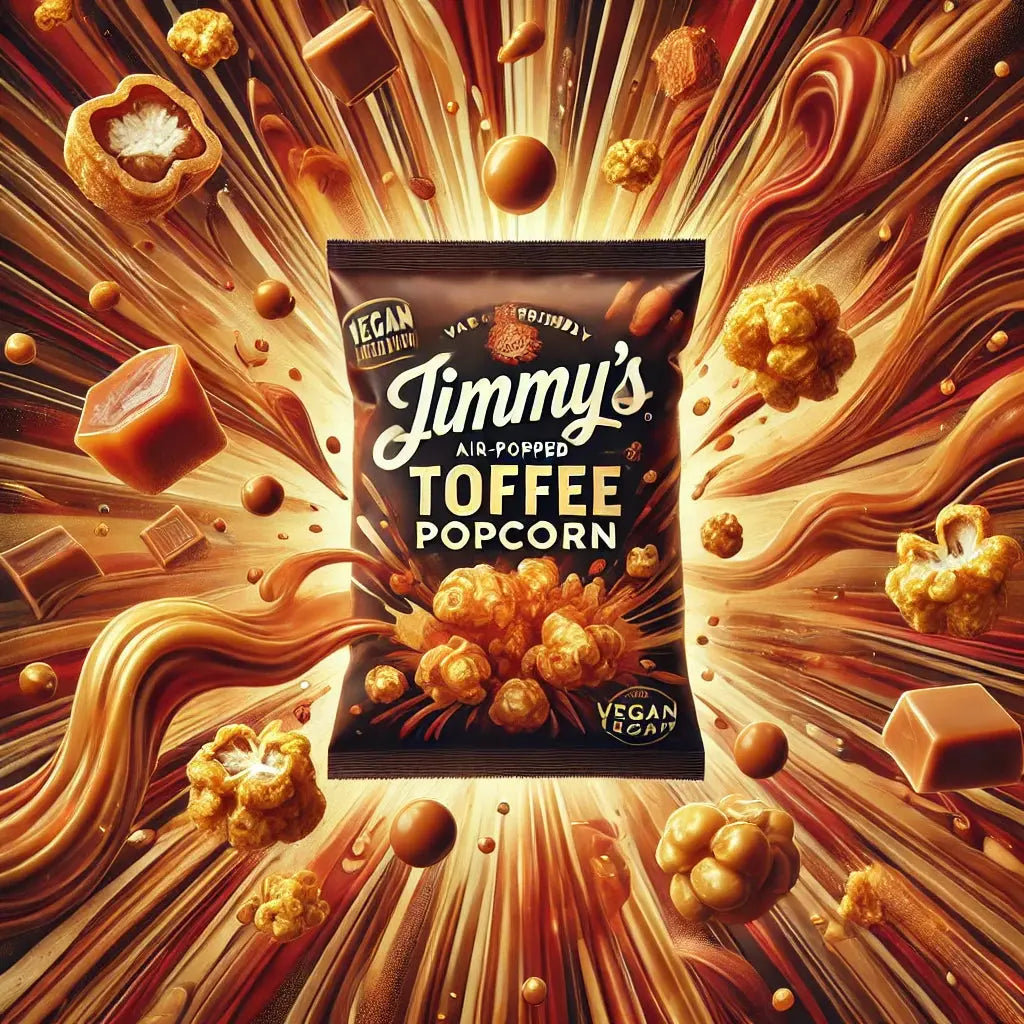 Jimmy's Pop Corn Toffee Caramel - Pop-corn croustillant enrobé de caramel au toffee, une délicieuse combinaison de douceur et de saveur riche pour une expérience sucrée et gourmande, dispo sur Bonbiz, la référence des pop-corn au caramel et toffee irrésistibles.