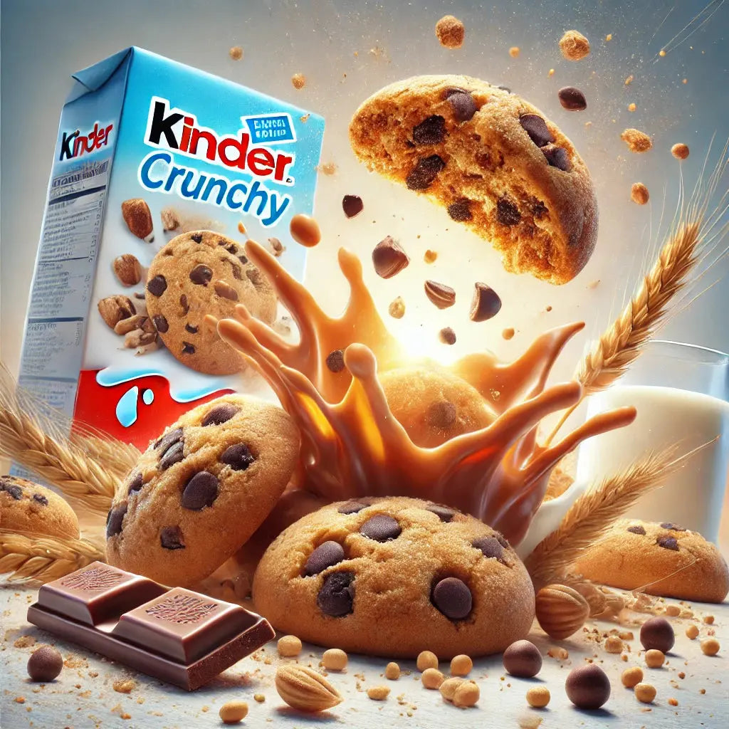 Kinder Crunchy Cookies - Biscuits croustillants fourrés au chocolat et à la crème, une combinaison parfaite de saveurs sucrées et croquantes, idéal pour une collation gourmande et savoureuse, dispo sur Bonbiz, la référence des biscuits au chocolat et à la crème.