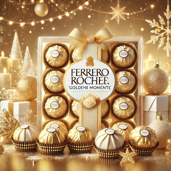 Ferrero Rocher White Chocolate - Praliné au chocolat blanc, enrobé de noisettes croquantes et d'une fine couche de chocolat doré, idéal pour une expérience sucrée et raffinée, dispo sur Bonbiz, la référence des chocolats blancs de luxe.