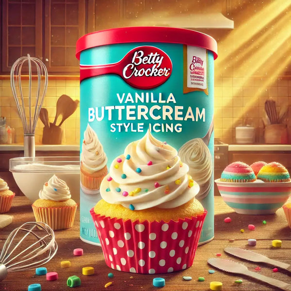 Betty Crocker Buttercream Vanilla Icing - Glaçage américain onctueux à la vanille, texture ultra crémeuse parfaite pour cupcakes, gâteaux et desserts gourmands, un indispensable pour des pâtisseries maison réussies, dispo sur Bonbiz, le top des produits US.
