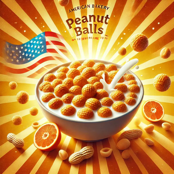 American Bakery Cereals Peanut Balls - Céréales américaines ultra croustillantes au bon goût de cacahuète, parfaites pour un petit-déjeuner gourmand et protéiné, texture croquante et saveur intense, dispo sur Bonbiz, le top des snacks US tendance.