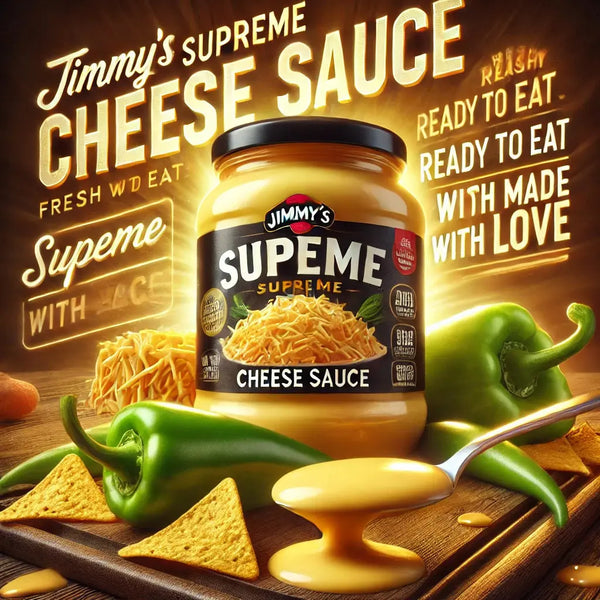 Jimmy's Supreme Cheese Sauce - Sauce crémeuse au fromage de qualité supérieure, idéale pour accompagner vos nachos, frites ou snacks salés, saveur riche et onctueuse pour une expérience gourmande, dispo sur Bonbiz, la référence des sauces au fromage savoureuses et crémeuses.