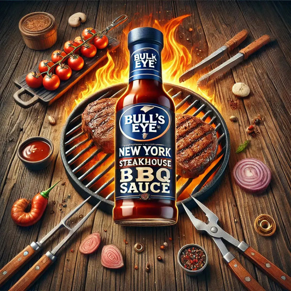 Bull's Eye Sauce Barbecue Steakhouse - Sauce BBQ américaine au goût intense et fumé, parfaite pour sublimer steaks, grillades et burgers, une saveur authentique façon steakhouse, dispo sur Bonbiz, la référence des sauces US gourmandes.