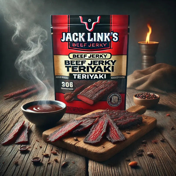 Jack Link's Beef Jerky Teriyaki Big - Viande séchée de boeuf marinée dans une sauce teriyaki sucrée et salée, riche en protéines, idéale pour une collation savoureuse et énergisante, dispo sur Bonbiz, la référence des snacks carnés au goût asiatique et authentique.