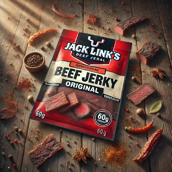 Jack Link's Beef Jerky Original 60g - Viande séchée de boeuf tendre et savoureuse, au goût authentique et légèrement épicé, parfaite pour une collation riche en protéines, dispo sur Bonbiz, la référence des snacks carnés américains.