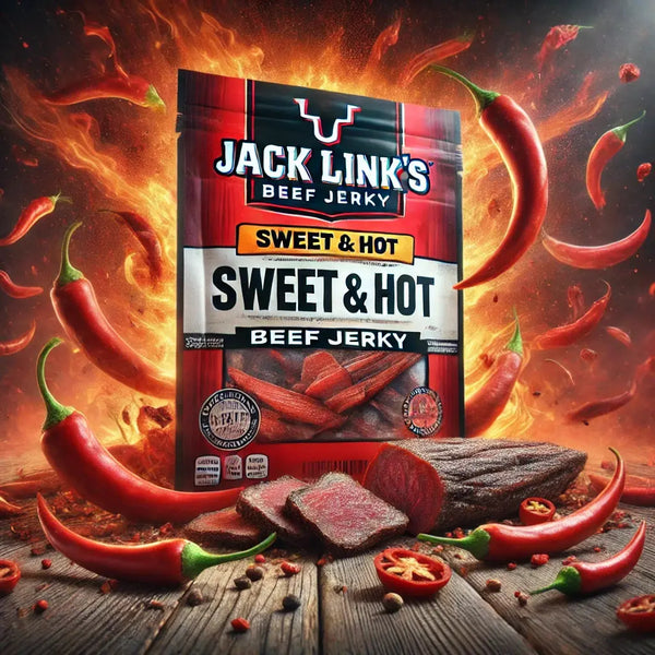 ack Link's Beef Jerky Sweet and Hot - Viande séchée de boeuf tendre, délicatement sucrée et épicée, idéale pour une collation riche en protéines et pleine de saveurs, dispo sur Bonbiz, la référence des snacks carnés américains sucrés et épicés.