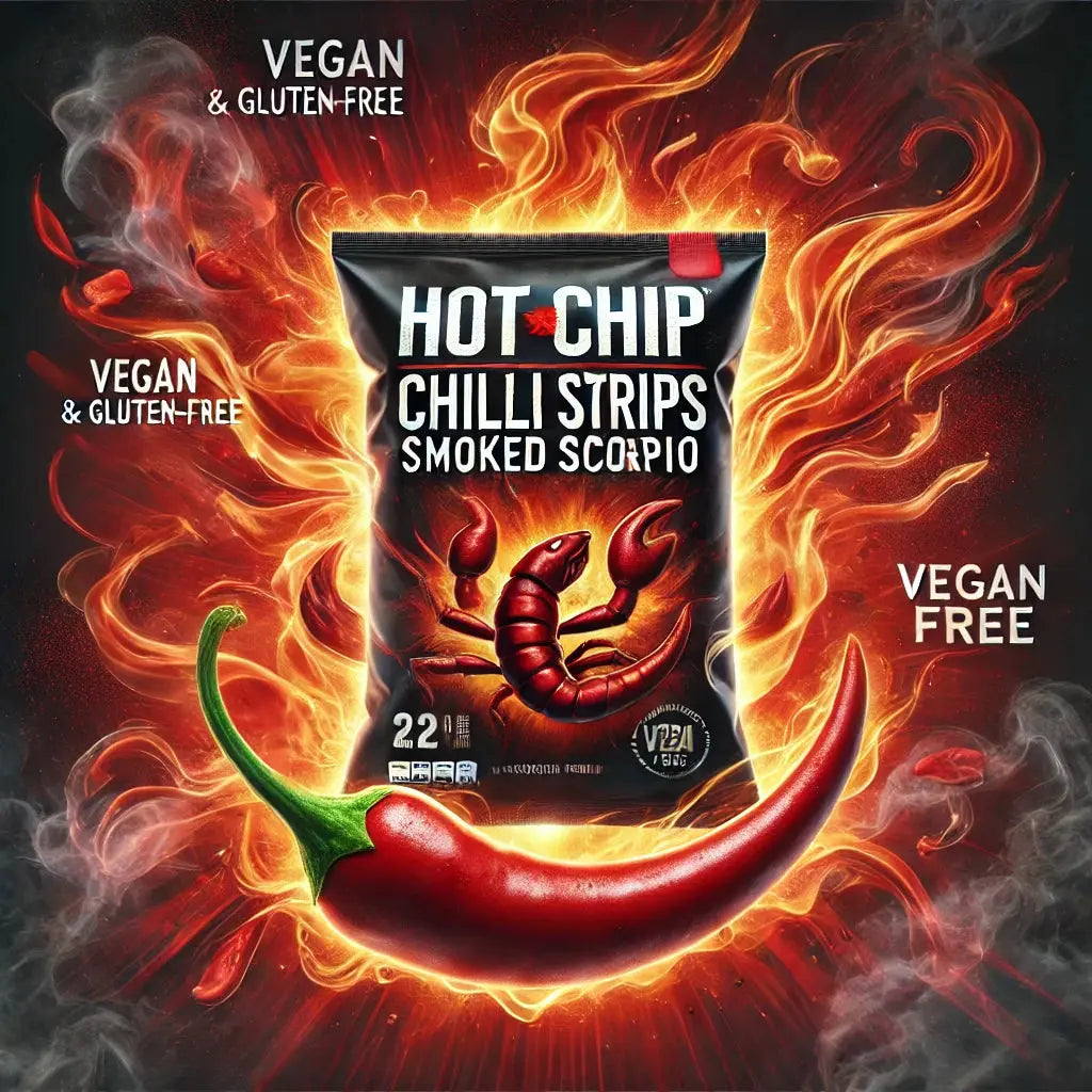 Hot Chip Strips Smoked Scorpio - Chips ultra épicées au goût fumé de scorpion, saveur intense et audacieuse pour une expérience piquante et gourmande, dispo sur Bonbiz, la référence des snacks épicés et audacieux américains.