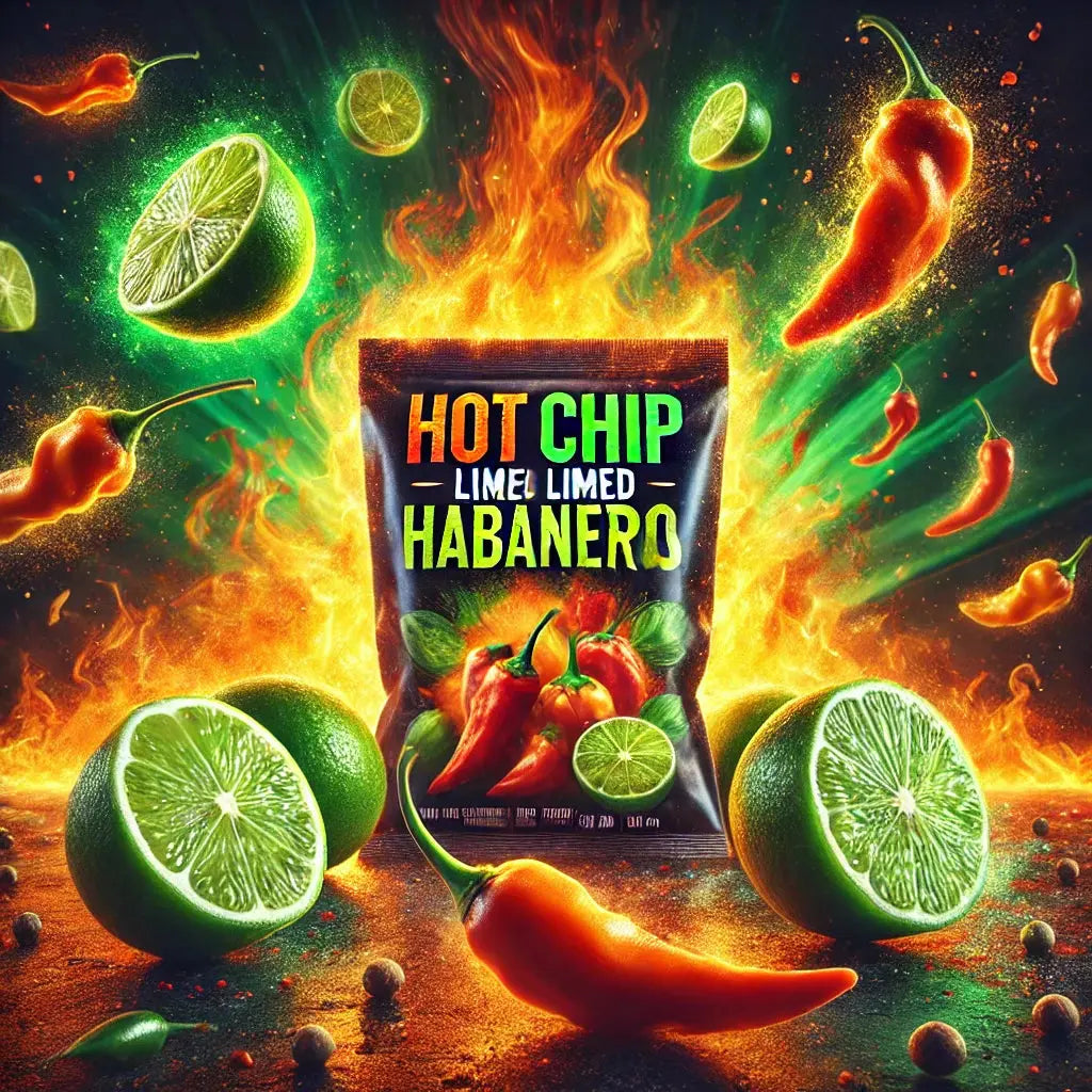 Hot Chip Strips Limed Habaneros - Chips croquantes au goût de habanero et lime, saveur intense et piquante pour une expérience audacieuse et rafraîchissante, dispo sur Bonbiz, la référence des snacks épicés et rafraîchissants américains.