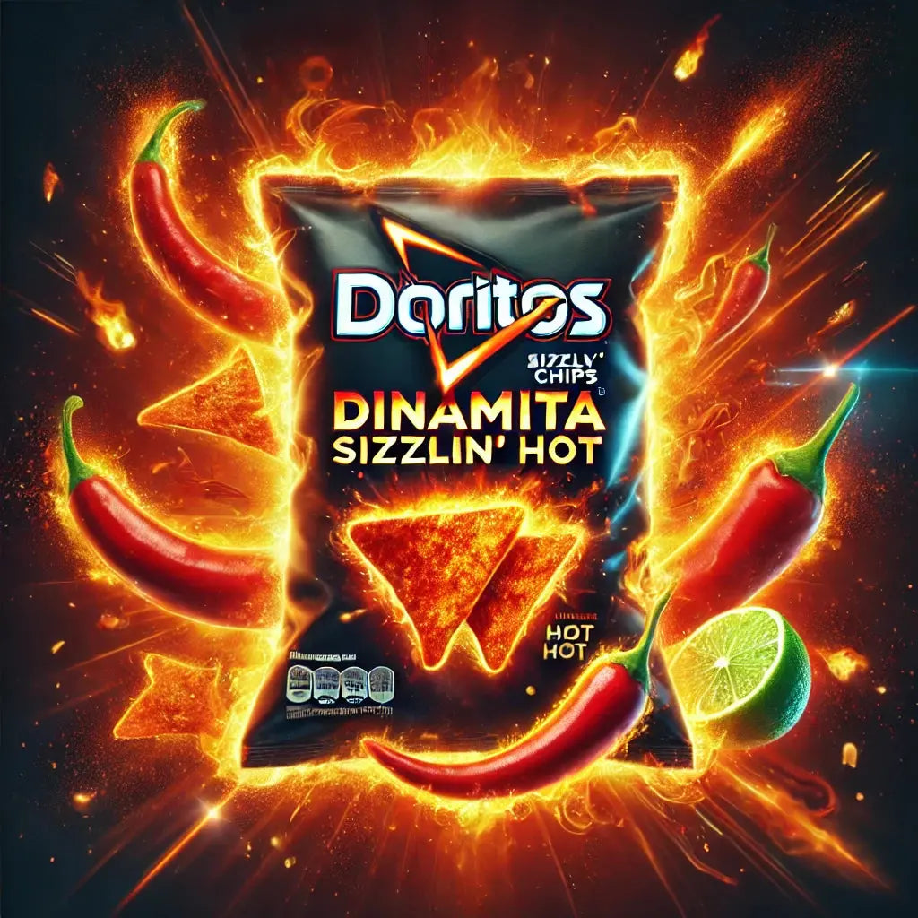 Doritos Dinamita Sizzlin' Hot - Snacks épicés en forme de rouleau, saveur intense de chili et épices, une explosion de chaleur irrésistible, parfaits pour les amateurs de sensations fortes, dispo sur Bonbiz, la référence des snacks épicés et audacieux.