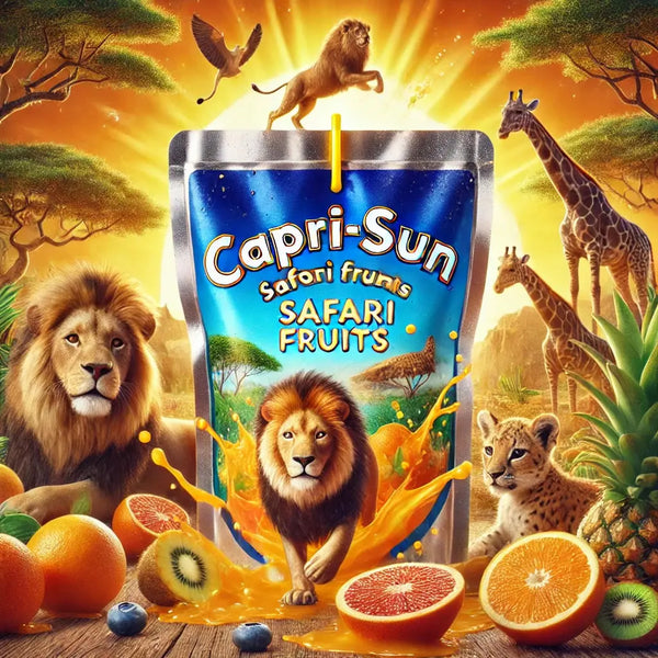 Capri Sun Safari Fruits - Boisson fruitée exotique aux saveurs tropicales, mélange rafraîchissant et gourmand pour une pause vitaminée, format pratique à emporter, dispo sur Bonbiz, la référence des boissons américaines originales.