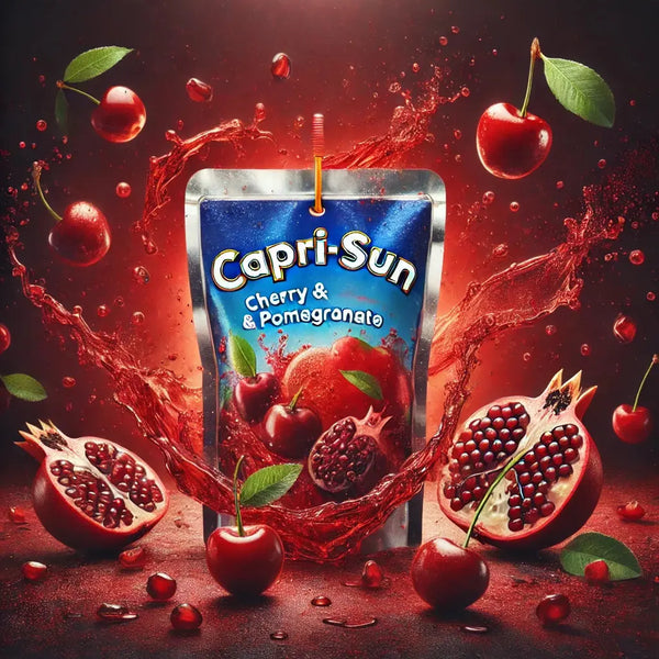 Capri Sun Cherry & Pomegranate - Boisson fruitée à la cerise et grenade, saveur douce et acidulée ultra rafraîchissante, idéale pour une pause désaltérante, format pratique à emporter, dispo sur Bonbiz, la référence des boissons américaines tendance.