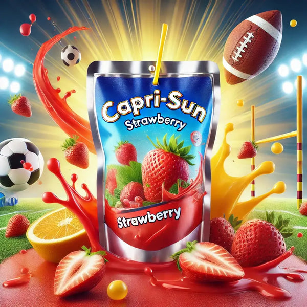 Capri Sun Strawberry - Boisson fruitée à la fraise, saveur douce et rafraîchissante, idéale pour une pause désaltérante et gourmande, format pratique à emporter, dispo sur Bonbiz, la référence des boissons américaines fruitées.