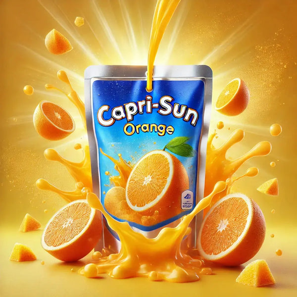 Capri Sun Orange - Boisson fruitée rafraîchissante à l’orange, saveur douce et vitaminée, parfaite pour une pause désaltérante et gourmande, format pratique à emporter, dispo sur Bonbiz, la référence des boissons américaines tendance.