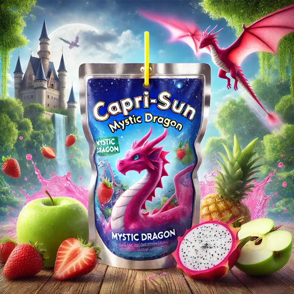 Capri Sun Mystic Dragon - Boisson fruitée exotique au fruit du dragon et saveurs tropicales, ultra rafraîchissante et désaltérante, parfaite pour une pause gourmande et énergisante, format pratique à emporter, dispo sur Bonbiz, la référence des boissons américaines originales.