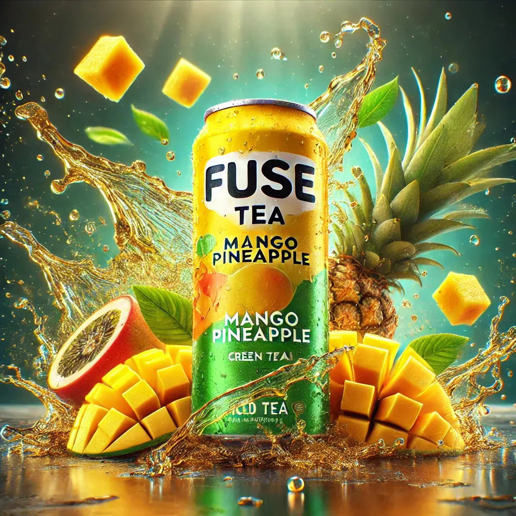 Fuze Tea Ice Tea Pineapple Mango - Thé glacé fruité au mélange de pomme et mangue, saveur tropicale et rafraîchissante pour une expérience désaltérante et sucrée, dispo sur Bonbiz, la référence des thés glacés fruités et exotiques.