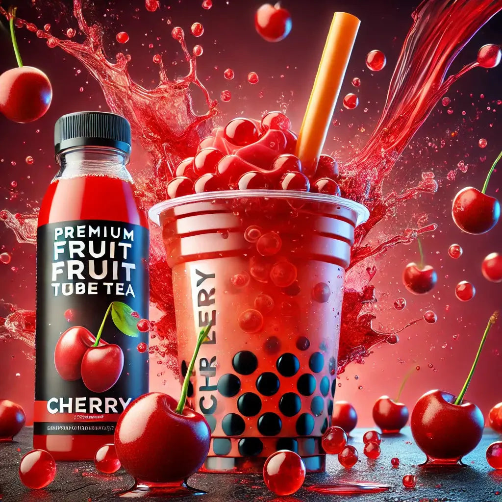 Bubble Tea Syrup Cherry - Sirop saveur cerise intense pour bubble tea maison, arôme fruité et sucré idéal pour des boissons gourmandes et rafraîchissantes, dispo sur Bonbiz, le must des ingrédients pour bubble tea tendance !