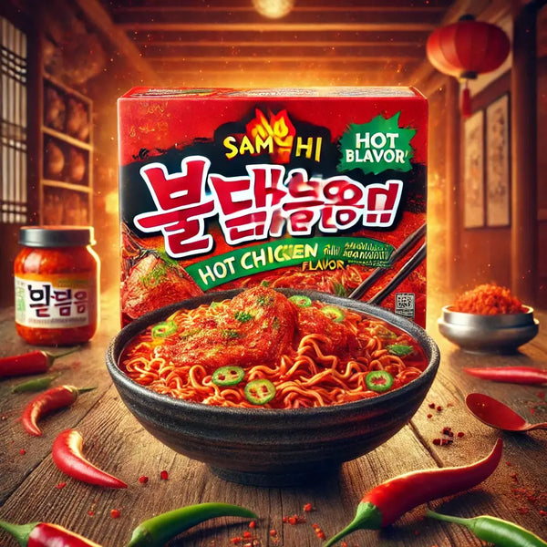 Samyang Ramen Hot Chicken Kimchi, des nouilles coréennes piquantes associées à une sauce au kimchi fermenté, offrant un goût unique et épicé !