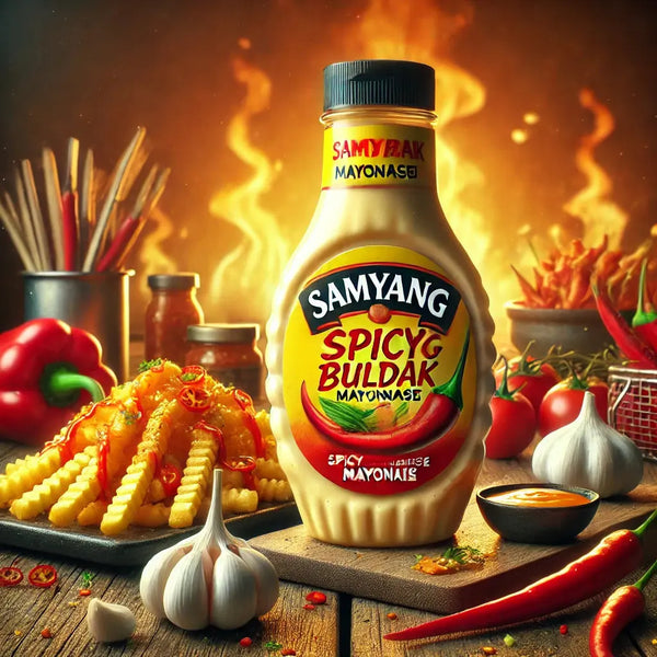 Samyang Mayo Sauce Spicy Chicken, une mayo épicée ultra-crémeuse, idéale pour sublimer tes burgers, tacos, frites et samyang noodles ! À retrouver sur Bonbiz, ton American & Asian Market en ligne !
