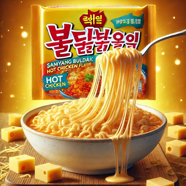 Samyang Ramen Hot Chicken Cheese, des nouilles coréennes ultra-épicées, avec une sauce au fromage onctueuse et du poulet pimenté ! À retrouver sur Bonbiz, ton American & Asian Market en ligne !
