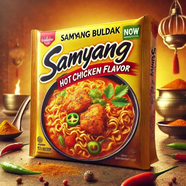 Samyang Ramen Hot Chicken Curry, des nouilles instantanées coréennes enrobées d’une sauce au curry épicée et savoureuse ! À retrouver sur Bonbiz, ton American & Asian Market en ligne !