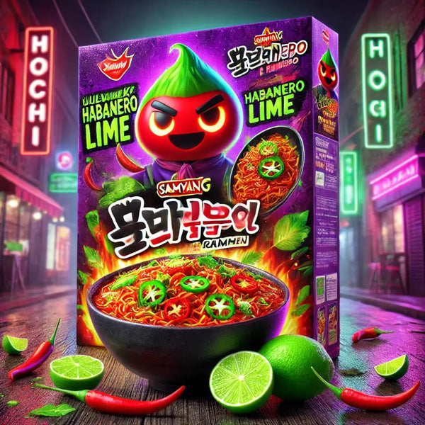 Samyang Ramen Bowl Hot Chicken Habanero Lime Big, des nouilles instantanées coréennes ultra-épicées, combinant le feu du piment habanero et la fraîcheur du citron vert ! À retrouver sur Bonbiz, ton American & Asian Market en ligne !