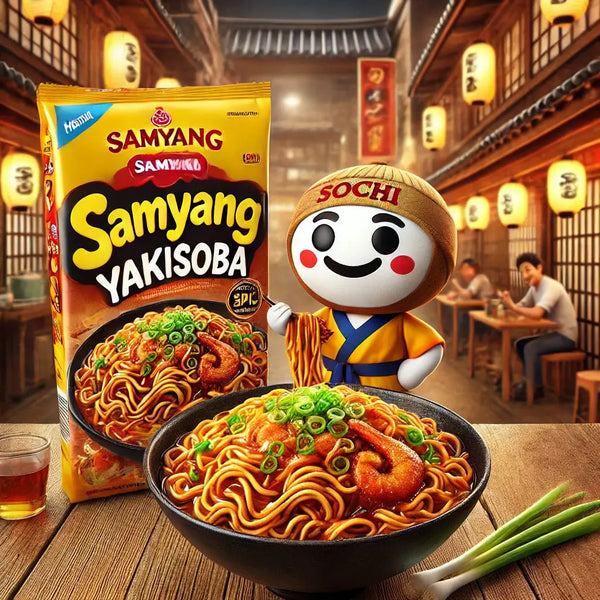 Samyang Hot Chicken Flavor Yakisoba Big Cup, des nouilles sautées coréennes halal ultra-épicées, avec une sauce Hot Chicken Buldak en format XL ! À retrouver sur Bonbiz, ton American & Asian Market en ligne !