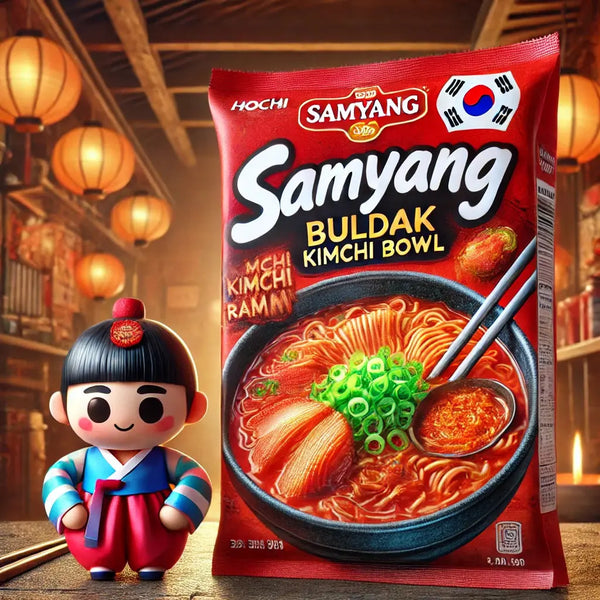 Samyang Buldak Ramen Bowl Hot Chicken Kimchi, des nouilles Samyang ultra-piquantes, avec un bouillon au kimchi relevé et épicé ! À retrouver sur Bonbiz, ton American & Asian Market en ligne !