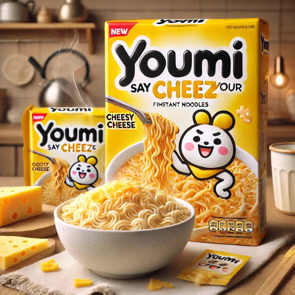 Youmi Instant Noodles Say Cheeze, des nouilles asiatiques crémeuses au fromage avec un twist épicé, idéales pour un repas intense et réconfortant. À retrouver sur Bonbiz, ton American & Asian Market en ligne !