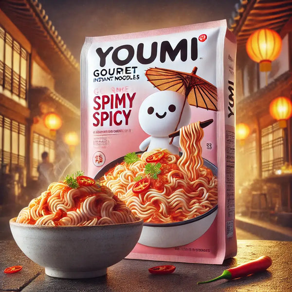 Youmi Instant Noodles Creamy Spicy, des nouilles asiatiques crémeuses et épicées, idéales pour un repas intense et savoureux. À retrouver sur Bonbiz, ton American & Asian Market en ligne !