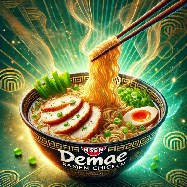 Nissin Demae Ramen Chicken, des ramen japonais instantanés au poulet, avec un bouillon doux et gourmand. À retrouver sur Bonbiz, ton American & Asian Market en ligne !