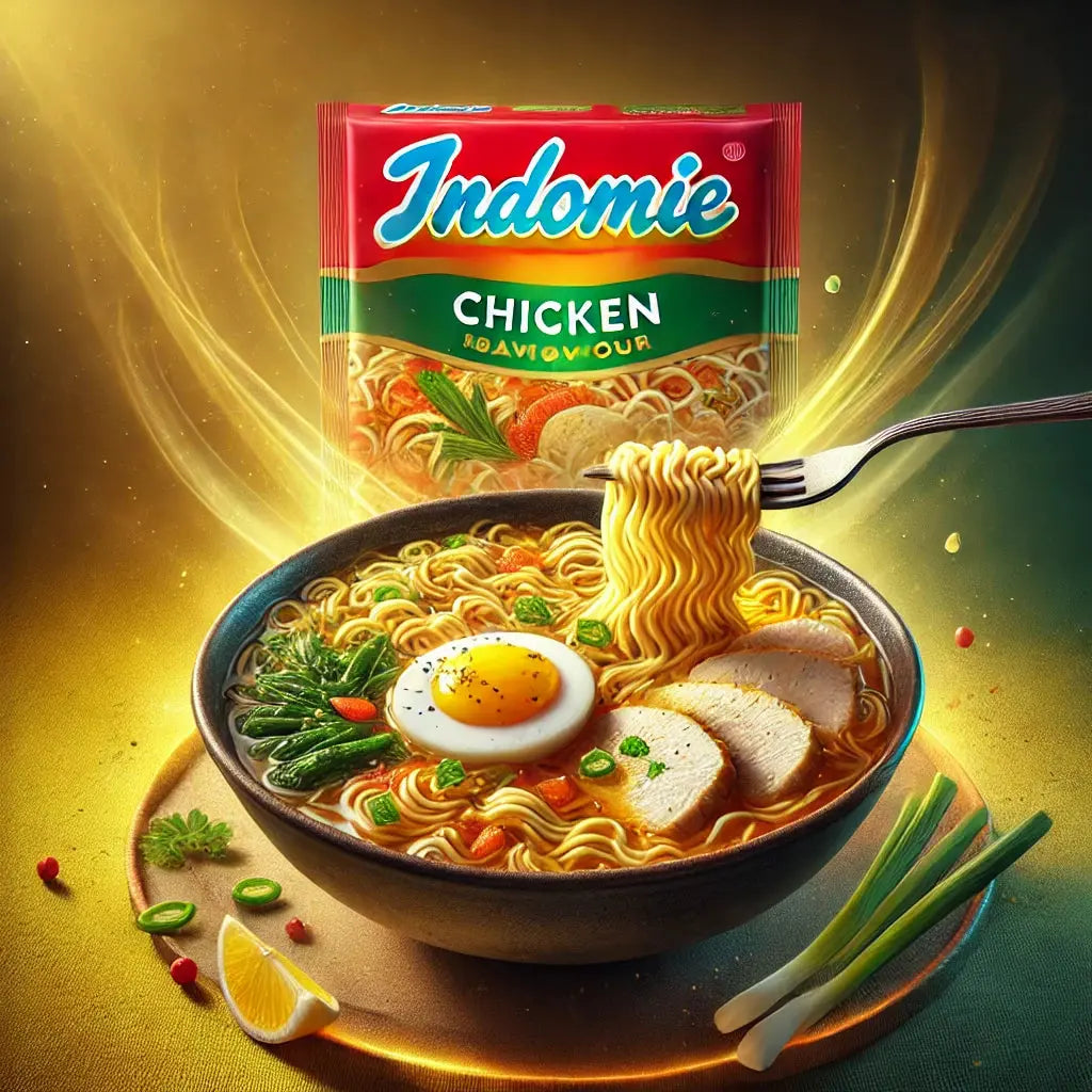  Indomie Instant Noodles Chicken Flavour, des nouilles indonésiennes instantanées au goût intense de poulet et oignon, prêtes en quelques minutes. À retrouver sur Bonbiz, ton American & Asian Market en ligne !