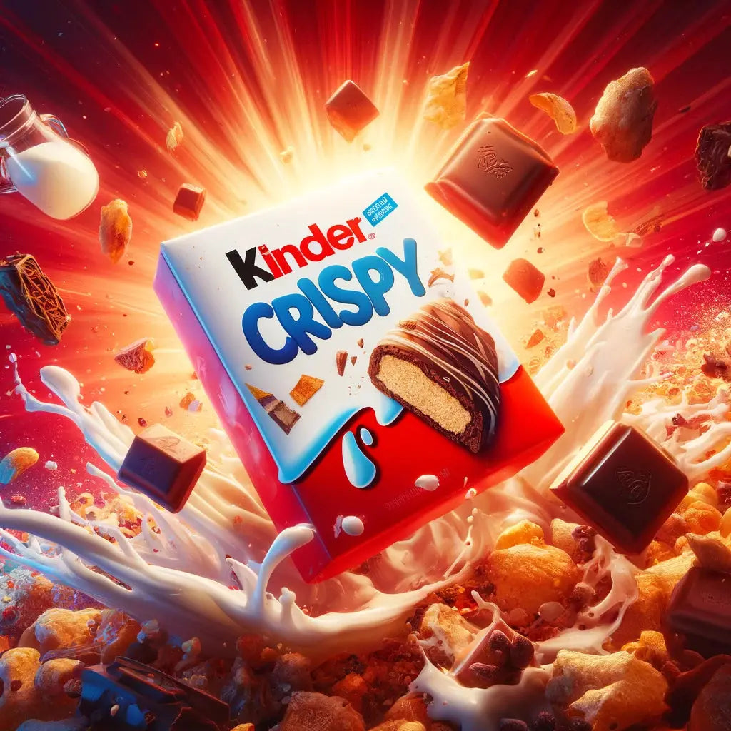 Découvrez le Kinder Crispy Waffle, une gaufrette croustillante enrobée de chocolat au lait avec un cœur fondant. Disponible sur Bonbiz, votre épicerie américaine en ligne.