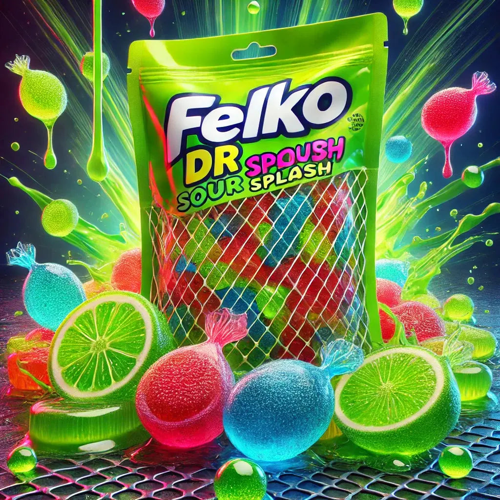Découvrez le Felko Dr Sour Splash Candy, un bonbon liquide ultra acide pour une sensation intense. Disponible sur Bonbiz, votre épicerie américaine en ligne.