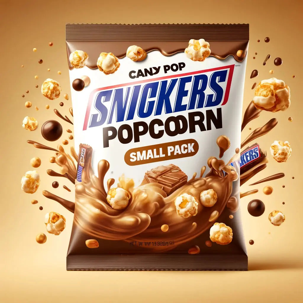 Candy Pop Popcorn Snickers Small - Popcorn croustillant enrobé de caramel, chocolat et éclats de cacahuètes façon Snickers, format pratique pour un snack sucré-salé ultra gourmand, dispo sur Bonbiz, la référence des snacks américains.