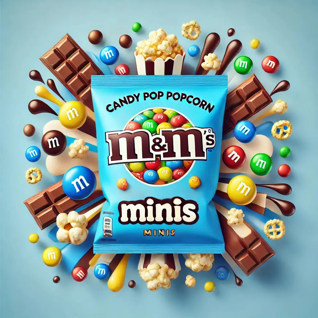 Candy Pop Popcorn M&M's Minis - Popcorn gourmand enrobé de chocolat et éclats de M&M's Minis, mélange sucré-salé ultra croustillant et fondant, parfait pour une pause snack fun et gourmande, dispo sur Bonbiz, la référence des snacks américains.