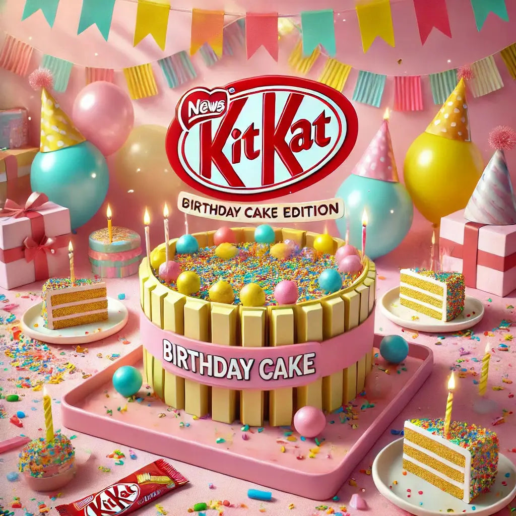Kit Kat Birthday Cake - Barres de chocolat croquantes au goût de gâteau d'anniversaire, avec une touche de crème sucrée et de chocolat, une expérience gourmande et festive, dispo sur Bonbiz, la référence des chocolats et snacks sucrés pour les occasions spéciales.