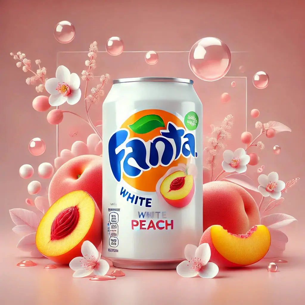 Fanta Japan White Peach Small - Boisson gazeuse au goût de pêche blanche japonaise, saveur sucrée et fruitée dans un format pratique, idéale pour une expérience rafraîchissante et exotique, dispo sur Bonbiz, la référence des boissons japonaises fruitées.
