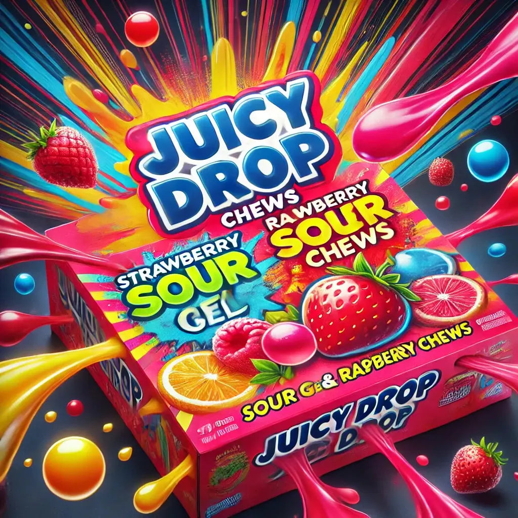 Bazooka Juicy Drop Chews - Bonbons américains moelleux avec un cœur liquide ultra acidulé, explosion de saveurs à chaque bouchée, parfait pour les amateurs de sensations fortes, dispo sur Bonbiz, la référence des confiseries US tendance.